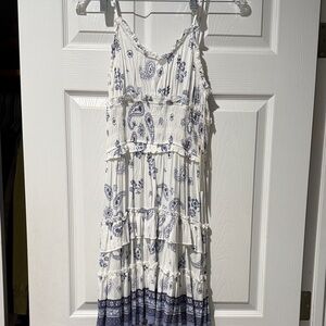 White and Blue Paisley Tiered Sundress